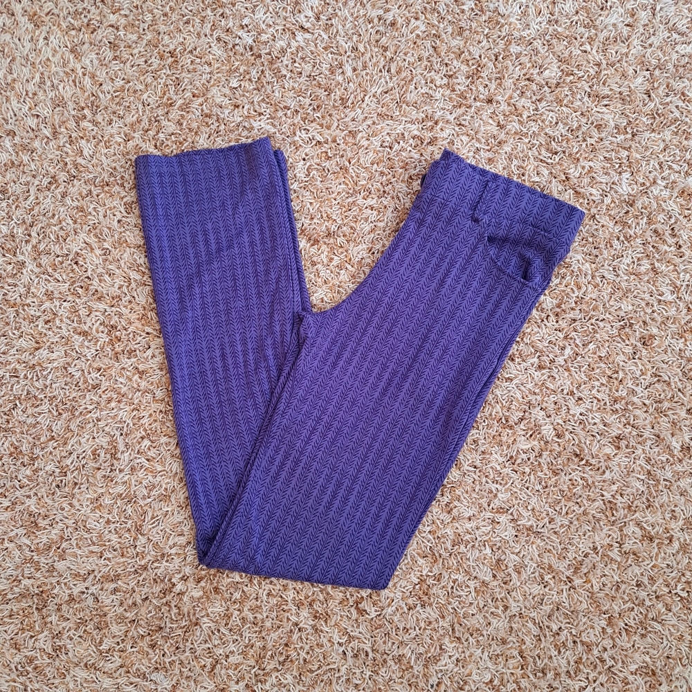 Betabrand 7 Pocket Dress Yoga Pants Size M Long Azul Block Print Straight Leg